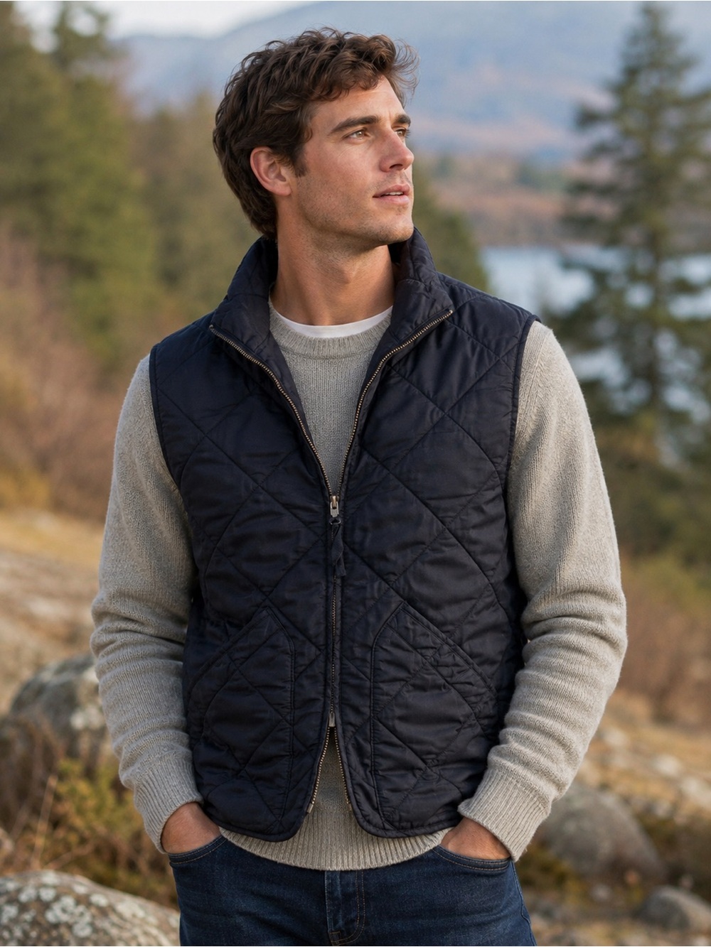J.Crew Authentic Outerwear Quilted Vest Navy Men’s Medium